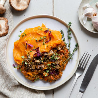 A vegan mushroom and lentil cottage pie ready meal