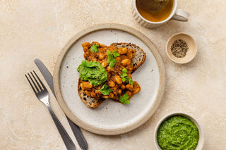 British Haricot Beans Baked in a Tomato Sauce with Omega Pesto