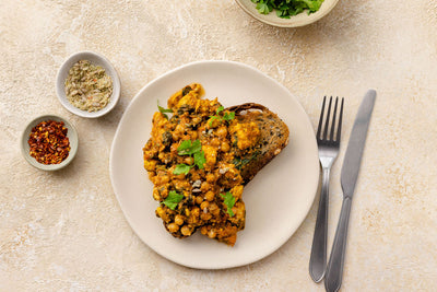 Tofu and Chickpea Scramble with baby spinach