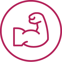 Muscular arm icon with a pink outline on a white background