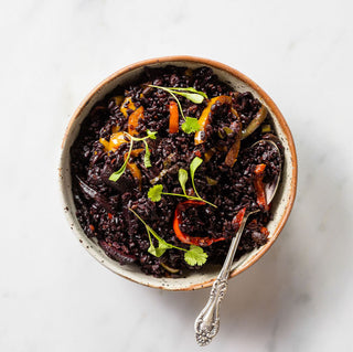 Forbidden black rice with mushrooms, peppers and fermented beans jpg